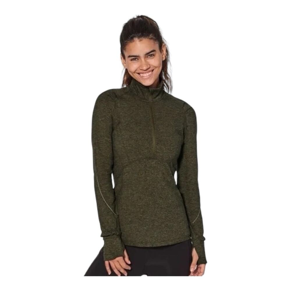 Lululemon Extra Mile 1/2 Zip Heathered Utilitarian/Black Size 8 Funnel Neck